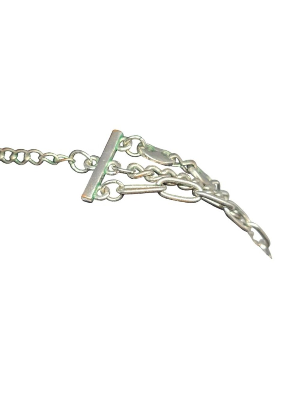 Multi Strand Silver Tone Layered Chain Necklace Paperclip Curb Link Adjustable - Picture 7 of 7